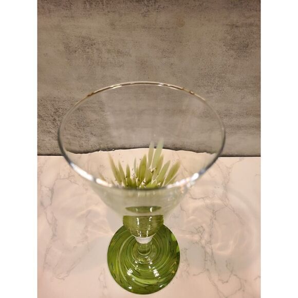 Julia Knight CONFETTI Italy Handblown Greens& Glitter Wine Glass 8½" Signed EUC - Picture 4 of 10